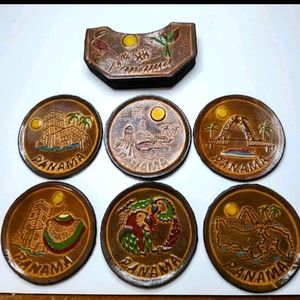 Panama leather drink coasters